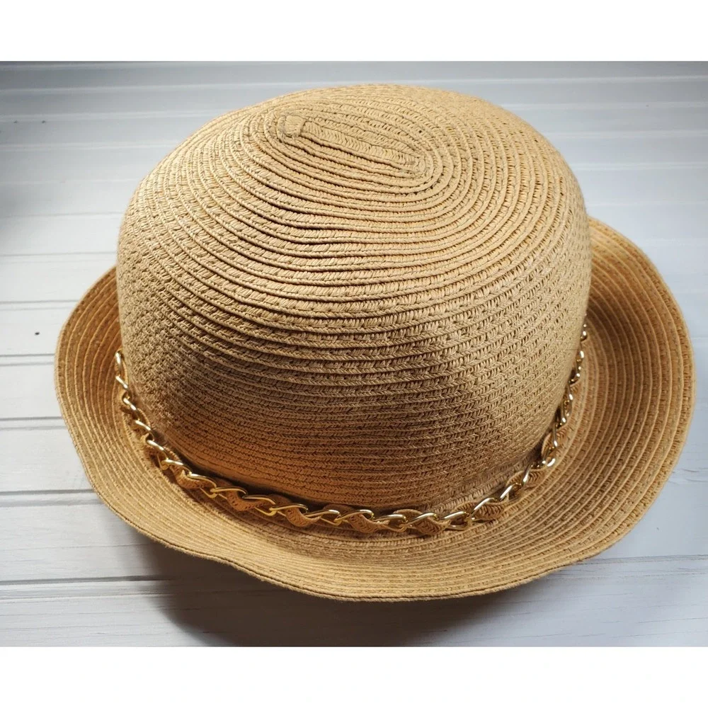 August Woven Paper Straw‎ Bucket Hat  One Size Adjustable Natural Beach Vacation